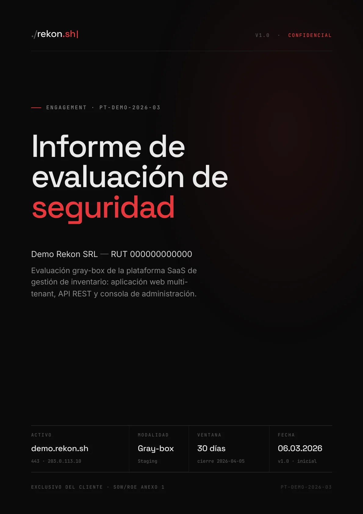 Portada del informe de ejemplo PT-DEMO-2026-03